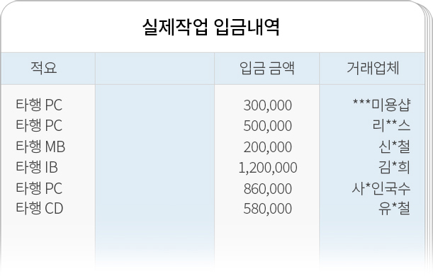 실제작업 입금내역